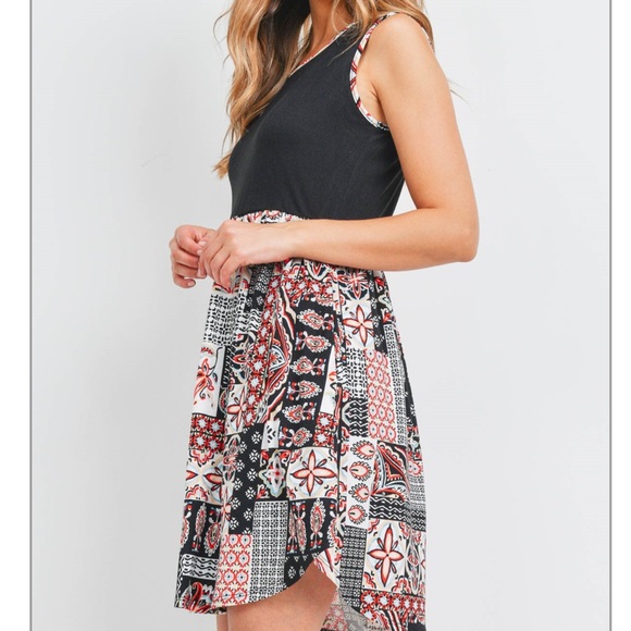 NEW SOFT Black and Red Boho Stretch Dress - Picture 6 of 10